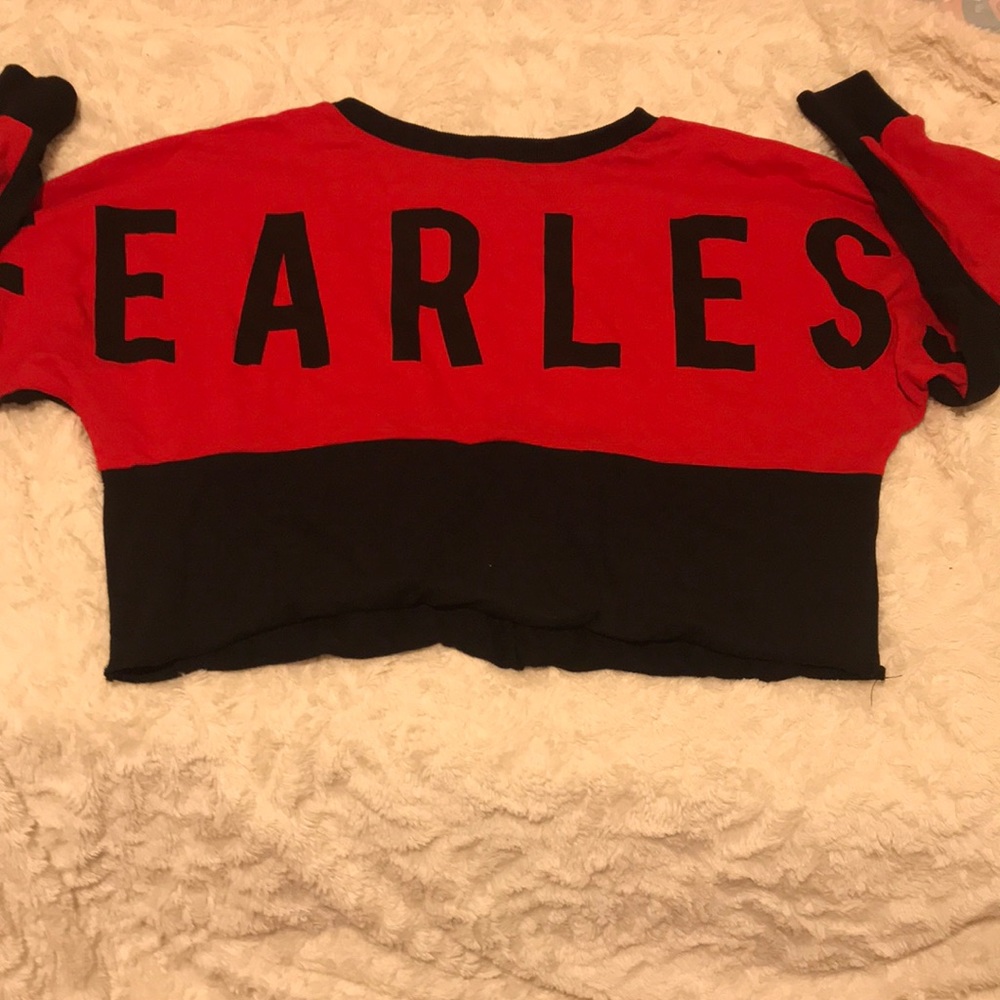 “fearless” cropped red and black hoodie